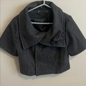 Dimri Large Gray Wool Blend Cropped Bolero Shrug Jacket Rosette Detail